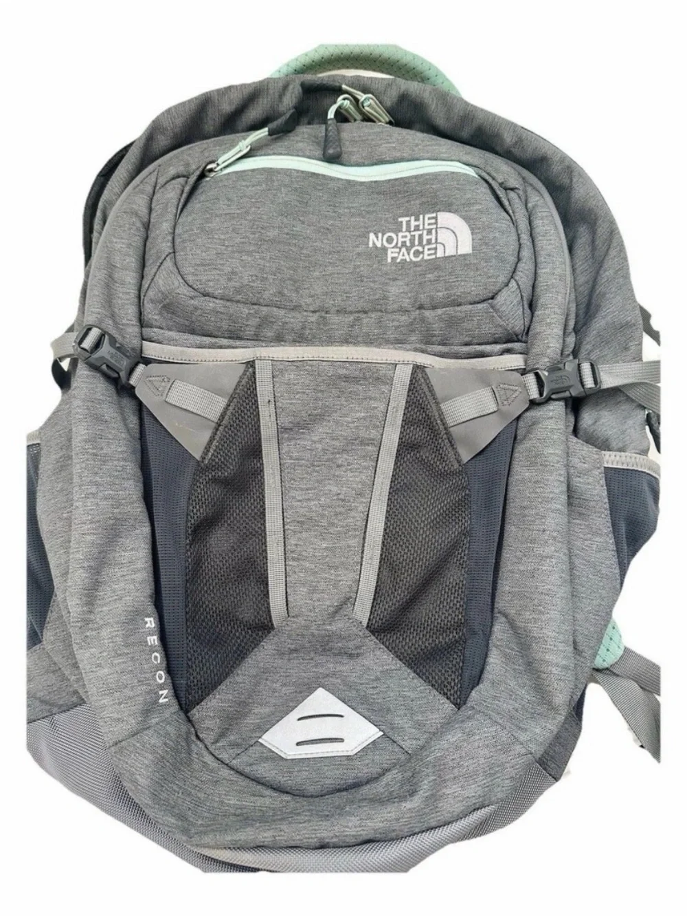 The North Face Grey Backpack with Mint Trim